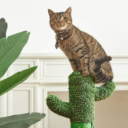 34" Cactus Cat Scratching Post with Dangling Ball for Cats Large Version Green