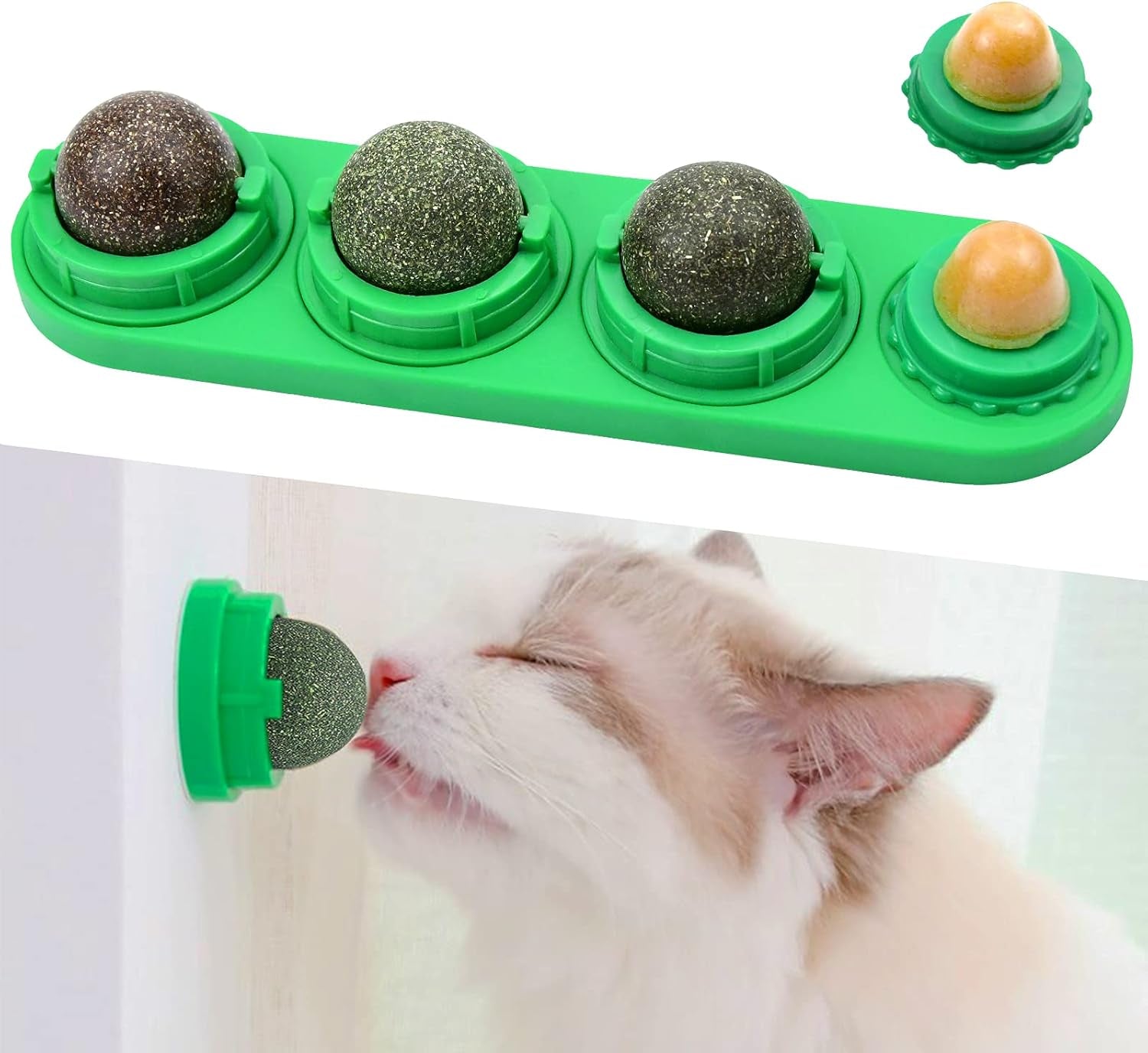 Catnip Cat Toys with 2 Candies, Catnip Wall Ball Toys for Indoor Cats, Rotatable Safe Healthy Edible Licking Balls for Kitty Playing, Kitten Chew Cleaning Teeth Treats Toys…