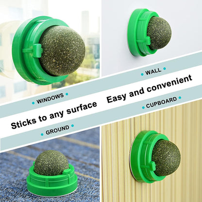 Catnip Cat Toys with 2 Candies, Catnip Wall Ball Toys for Indoor Cats, Rotatable Safe Healthy Edible Licking Balls for Kitty Playing, Kitten Chew Cleaning Teeth Treats Toys…
