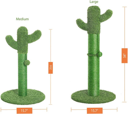 34" Cactus Cat Scratching Post with Dangling Ball for Cats Large Version Green