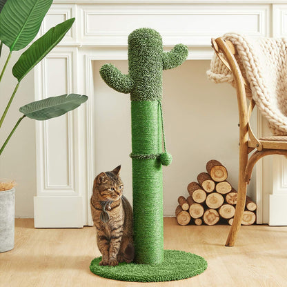 34" Cactus Cat Scratching Post with Dangling Ball for Cats Large Version Green