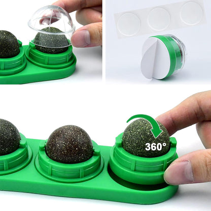 Catnip Cat Toys with 2 Candies, Catnip Wall Ball Toys for Indoor Cats, Rotatable Safe Healthy Edible Licking Balls for Kitty Playing, Kitten Chew Cleaning Teeth Treats Toys…